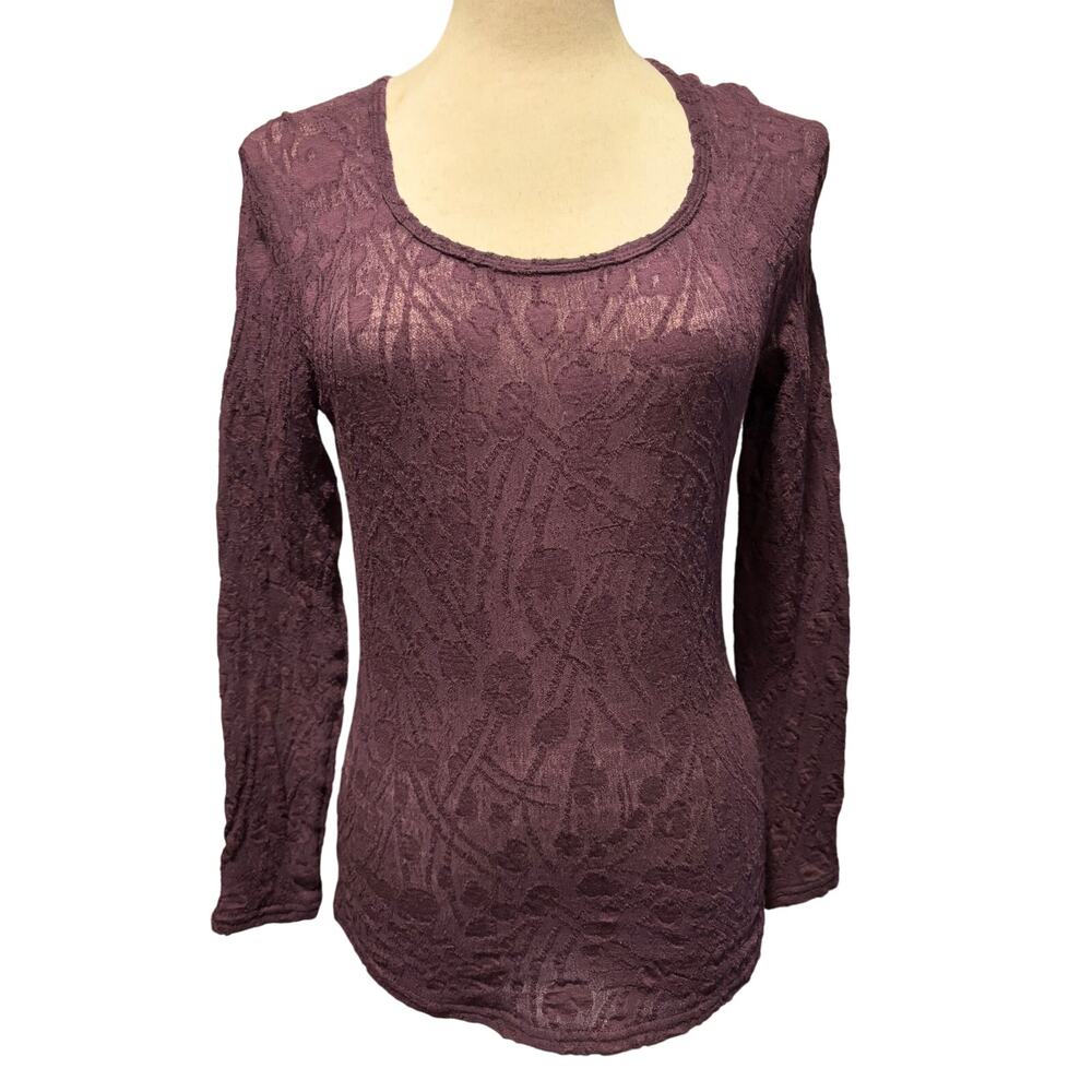 Georgiou Studio Vintage Purple Long Sleeve Lace Top Stretch Wool Blend